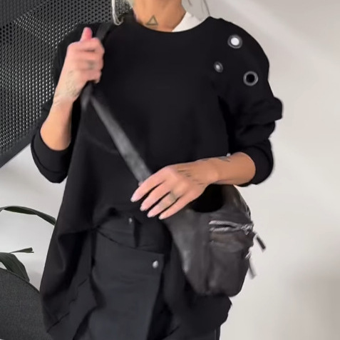 Women's Solid Color Long Sleeve Crew Neck Split Hem Sweatshirt