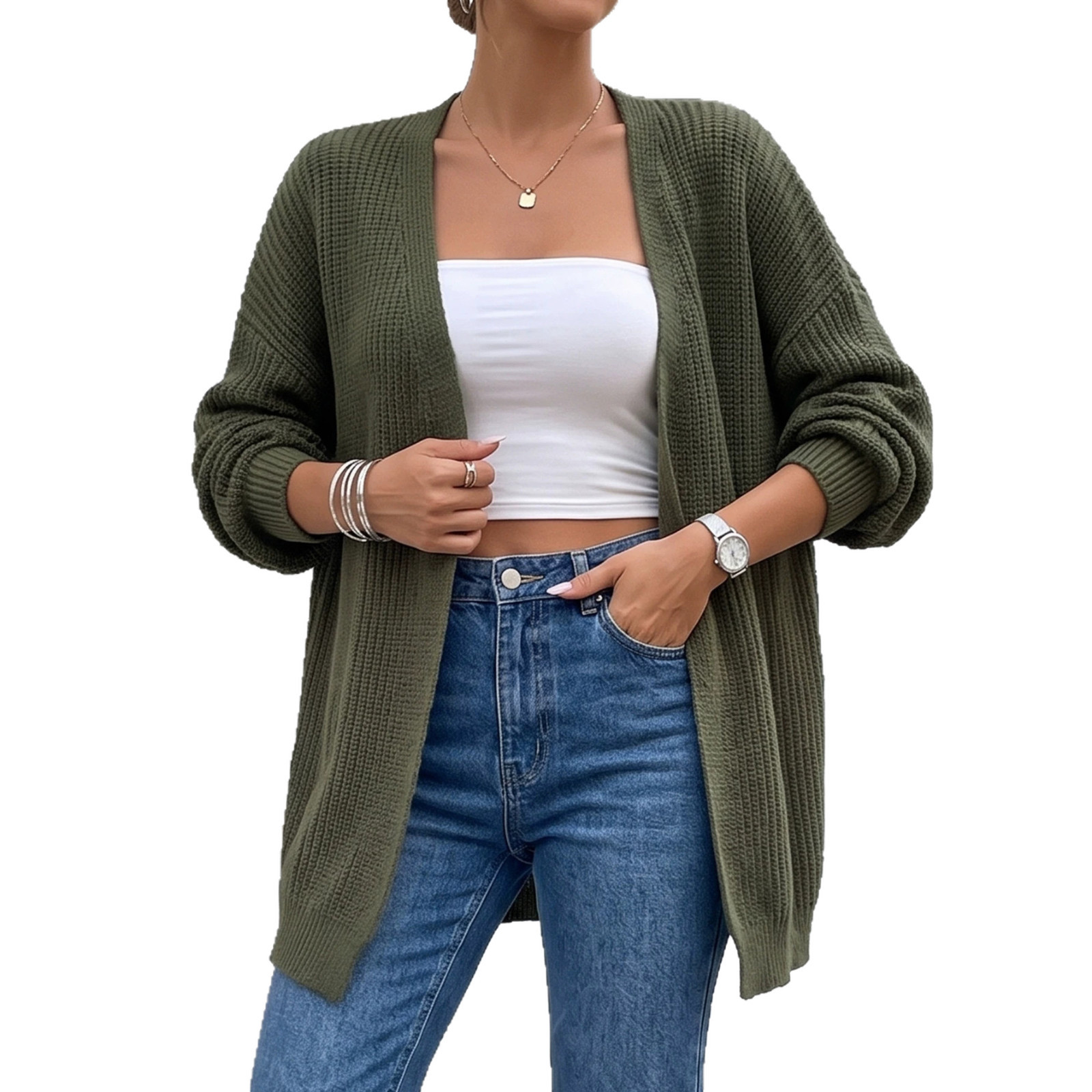 Women's Solid Color Open-Front Cardigan Sweater Coat