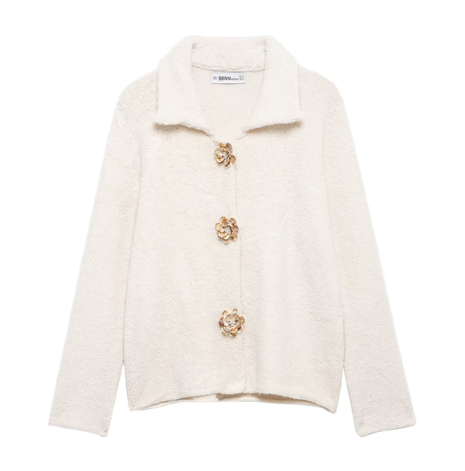 Faux Fur Trim Floral Button Knit Cardigan
