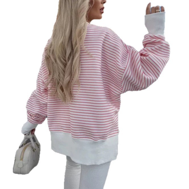 Nautical Striped Crewneck Pullover Sweatshirt for Women Relaxed Fit