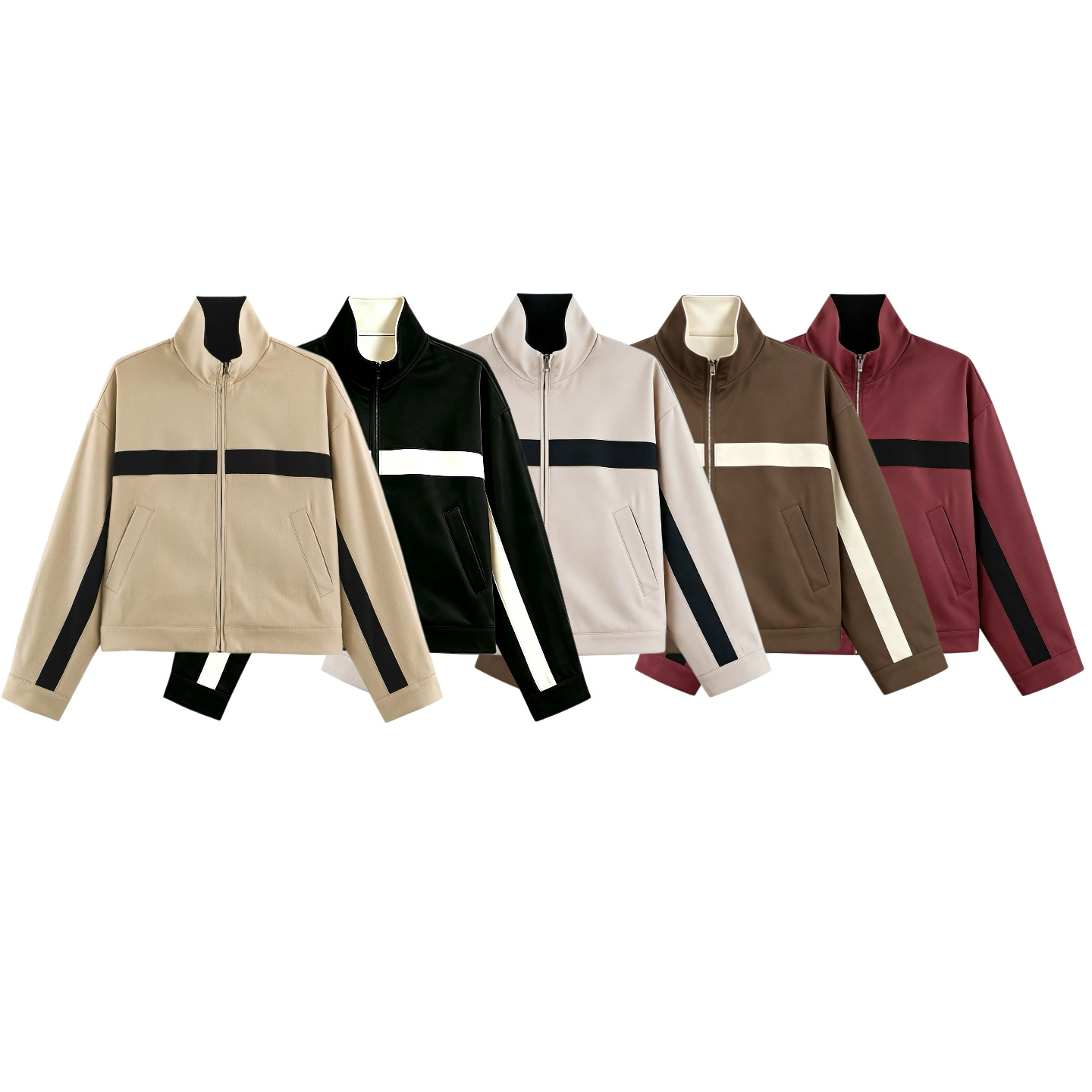 Women's Colorblock Stand Collar Zip Jacket