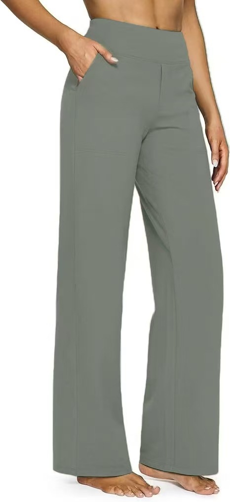 Women's Casual High-Waist Straight-Leg Knit Pants with Pockets
