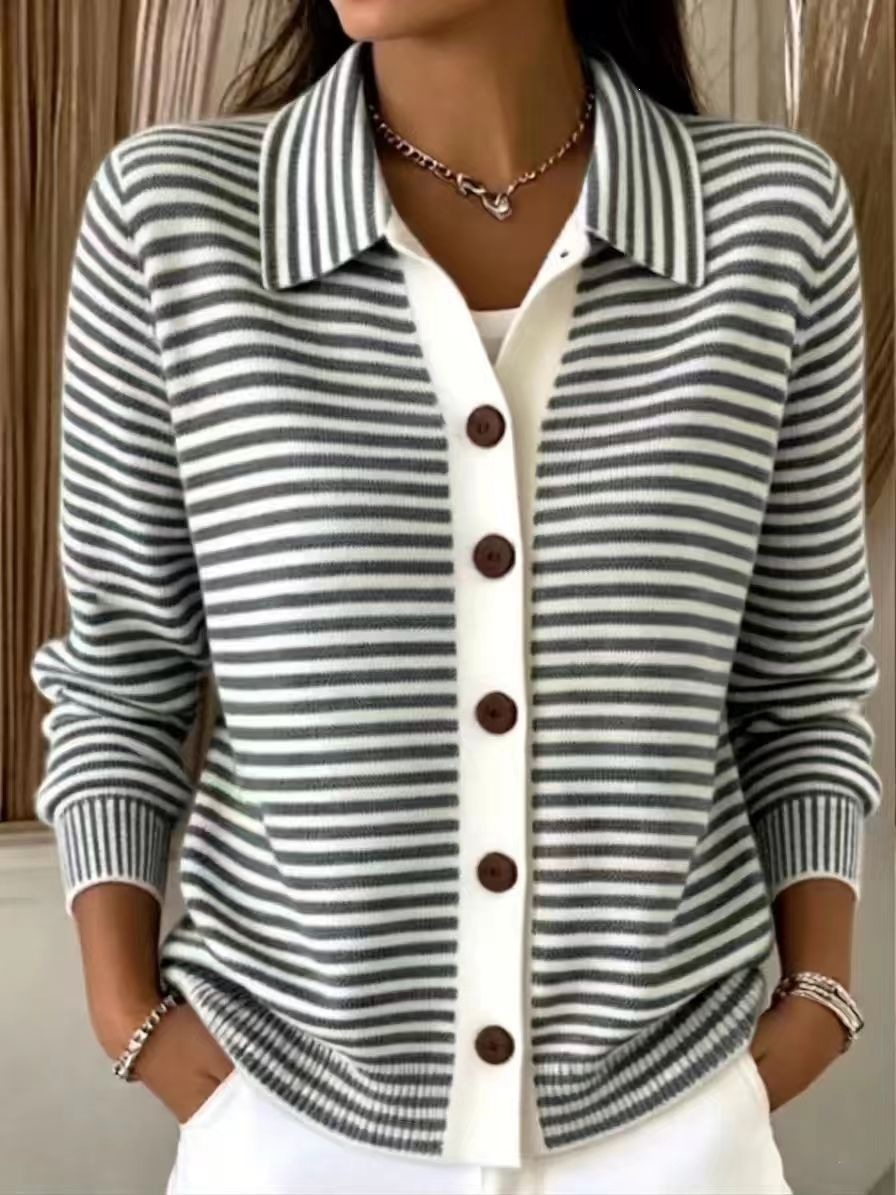 Striped Button Knit Cardigan Sweater