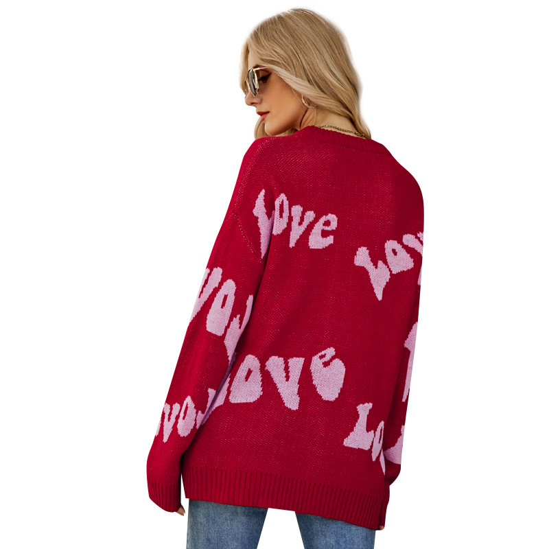 Letter Jacquard Plus-Size Pullover Knit Sweater