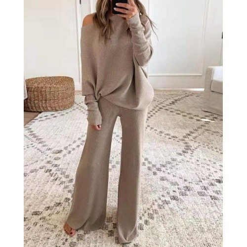 Women's Solid Color Batwing Sleeve Two-Piece Pant Set Casual Fall