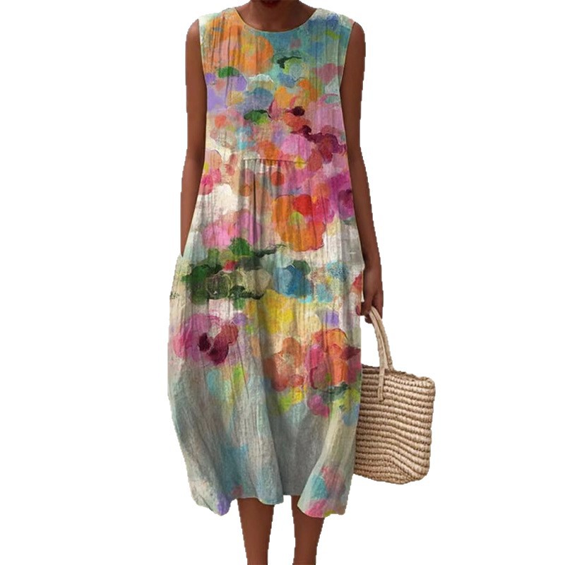 Women's Vintage Floral Sleeveless Midi Dress