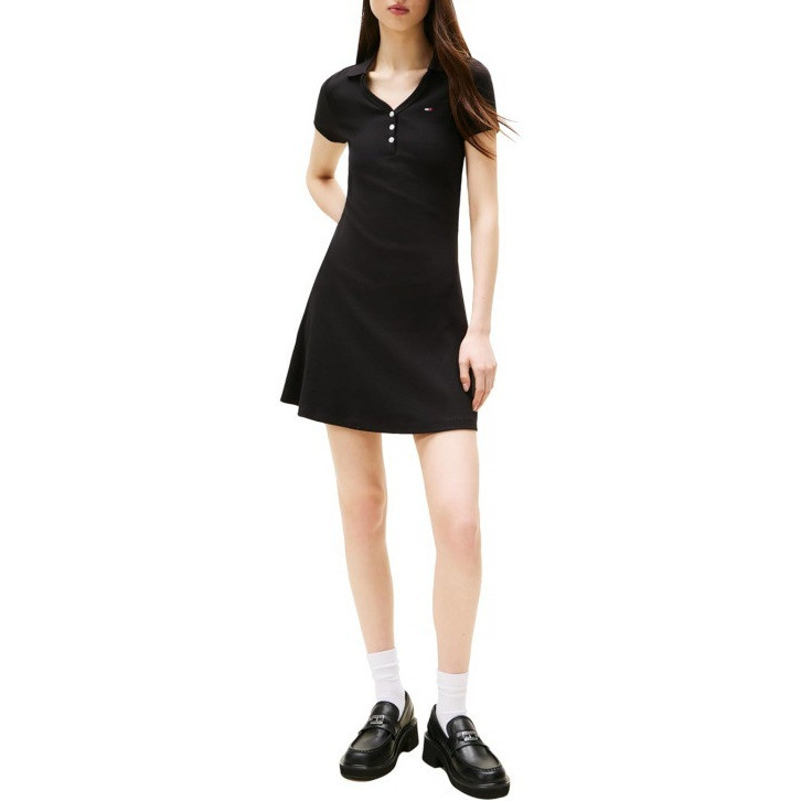 Polo Collar Short Sleeve Dress Women's Casual A-Line Midi