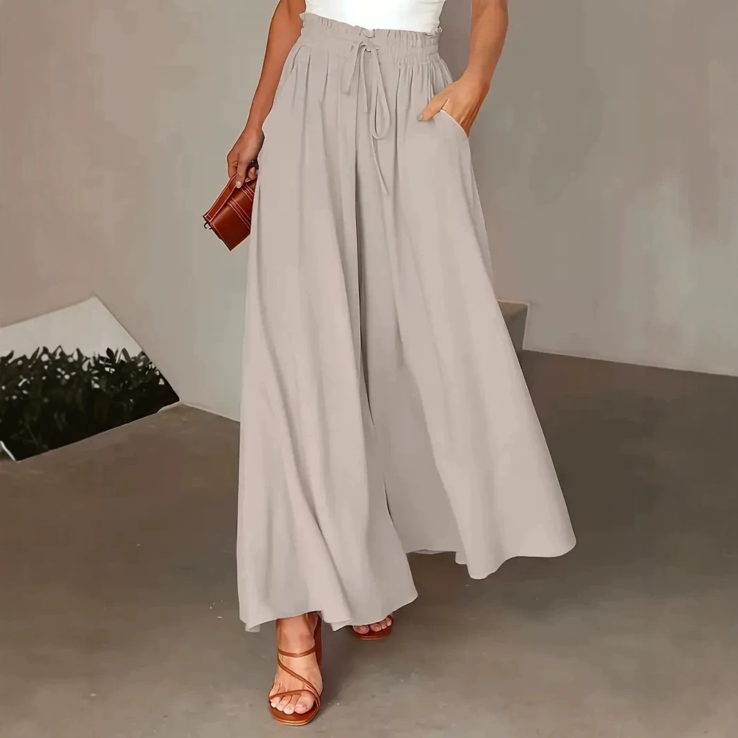 Boho Wide-Leg Polka Dot Print Elastic Waist Long Pants Skirt