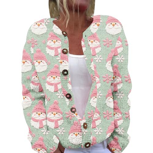 Women's Christmas Santa Print Faux Sweater Cardigan