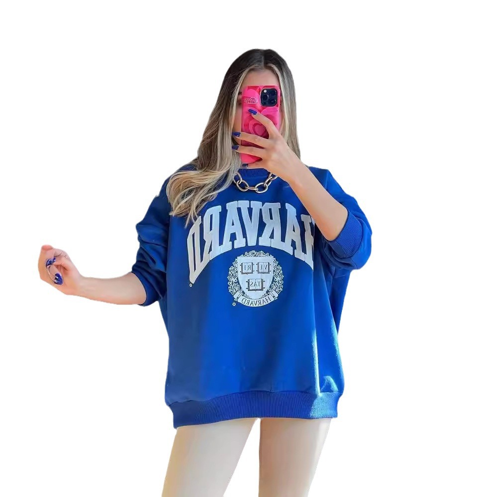 Women's Pullover Top Letter Print Loose Fit Long Sleeve Round Neck