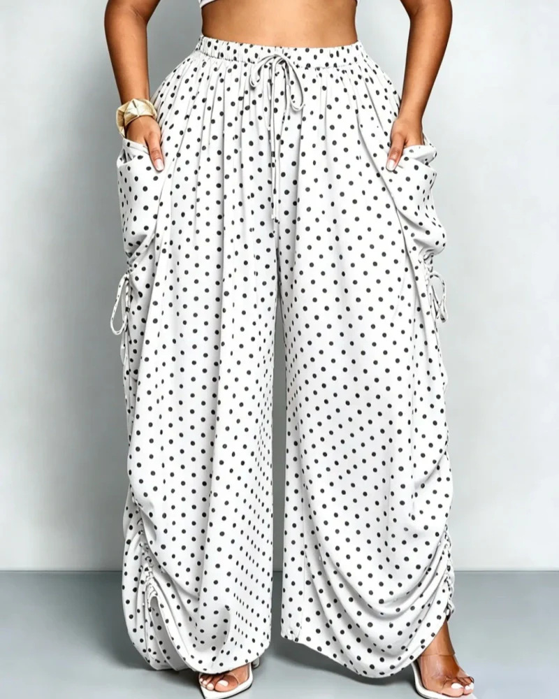 Leopard Print Wide-Leg Harem Pants High Waist Linen-Blend Lightweight