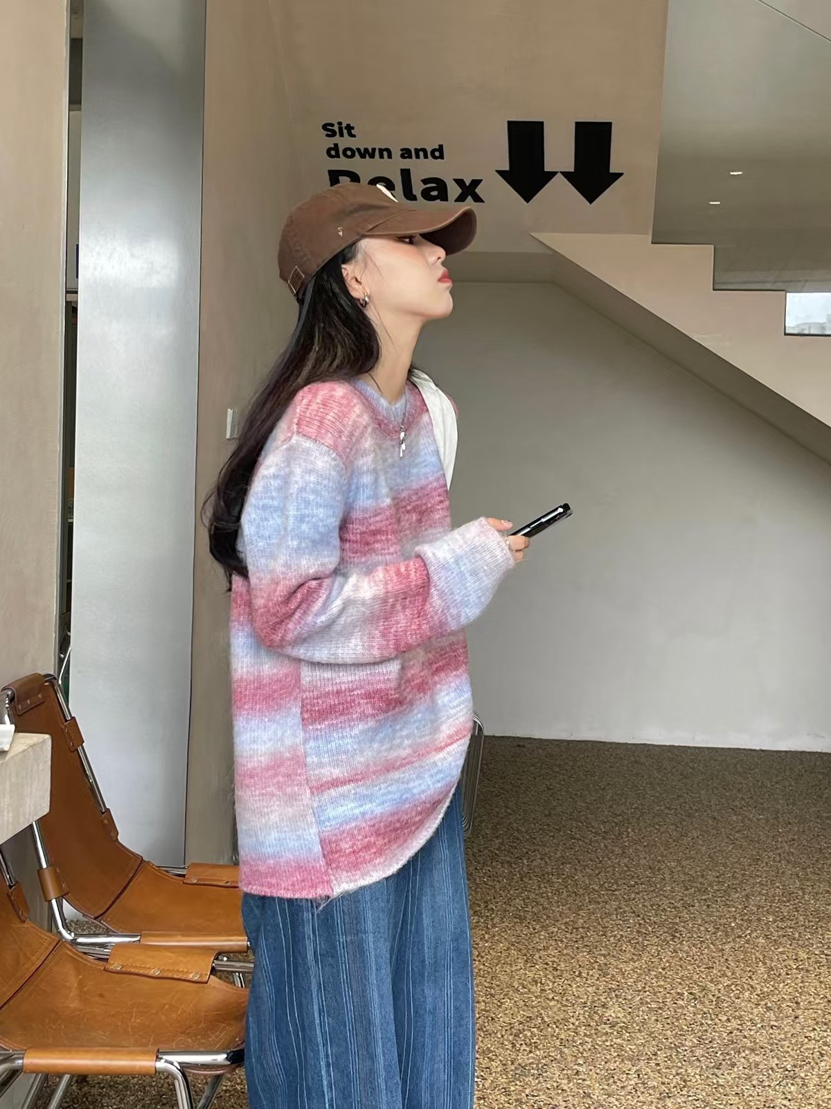 Trendy Color-Block Lazy Style Women's Sweater