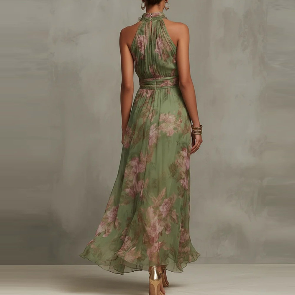 Women's Bodycon Mesh Floral Print High Slit Cami Long Dress