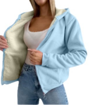 Women's Fleece-Lined Faux Shearling Hooded Zip Jacket