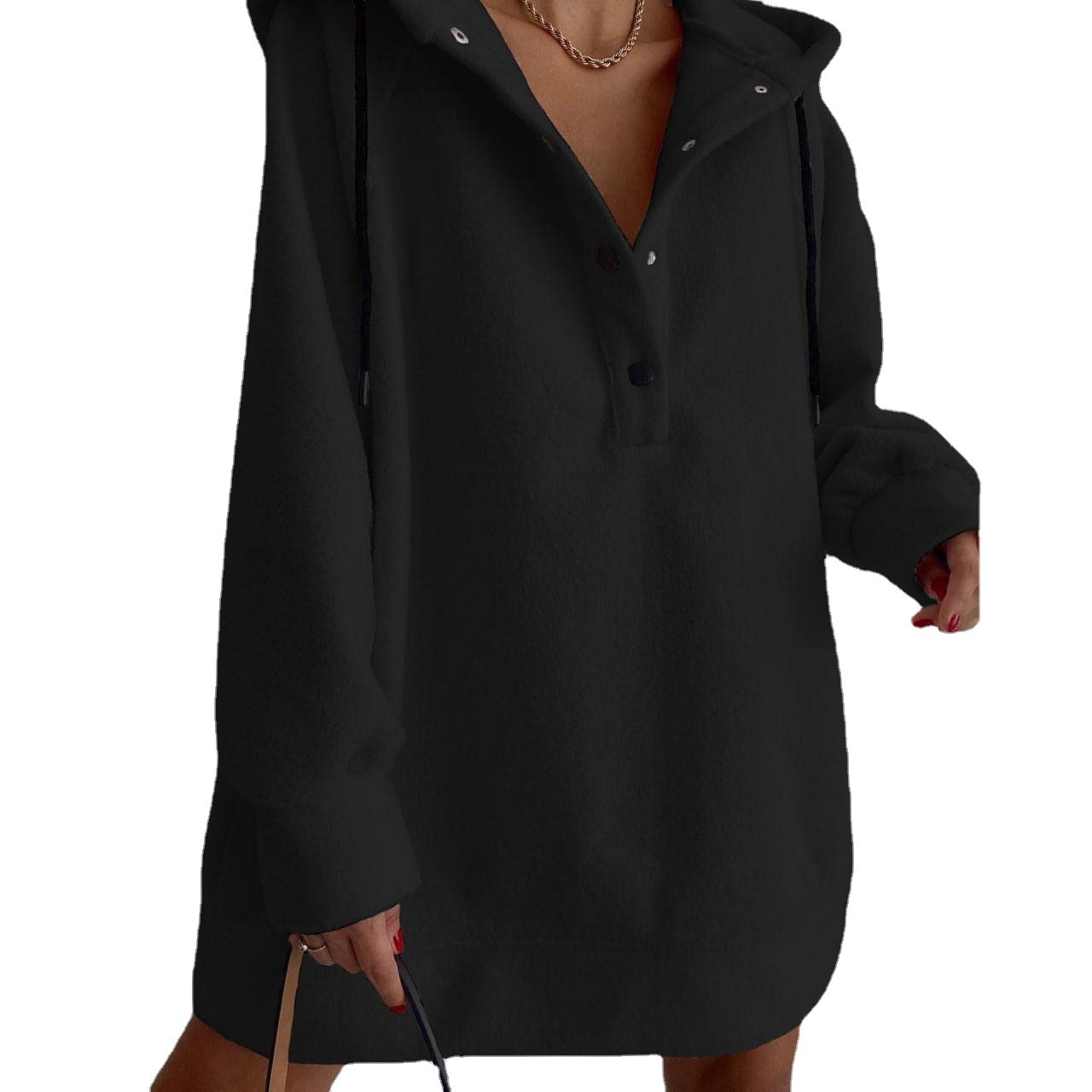 Women's Long-Sleeve Loose Hooded Fleece Sweatshirt