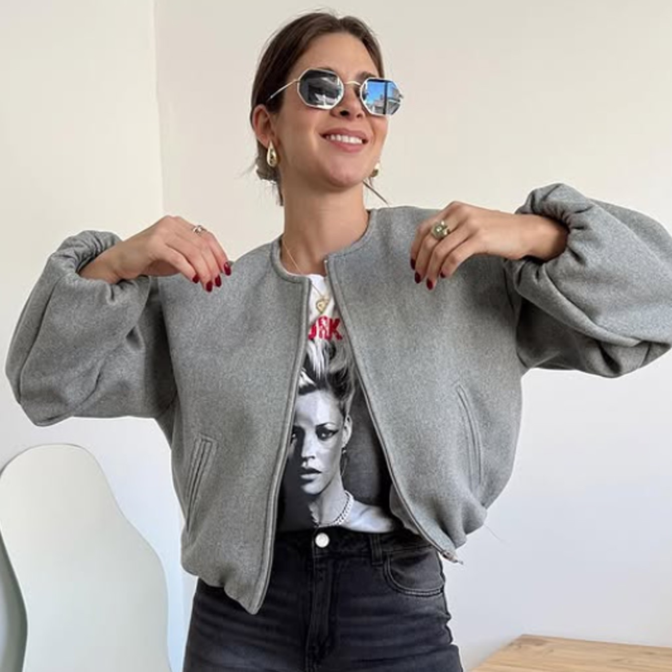 Women's Soft Cropped Bomber Jacket with Round Neck