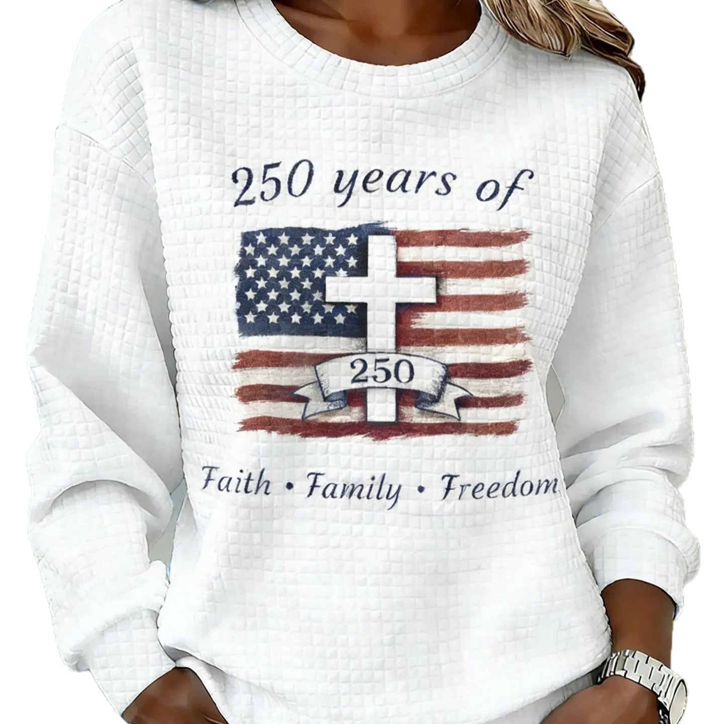 Cross Print Waffle Knit Women's Sweatshirt
