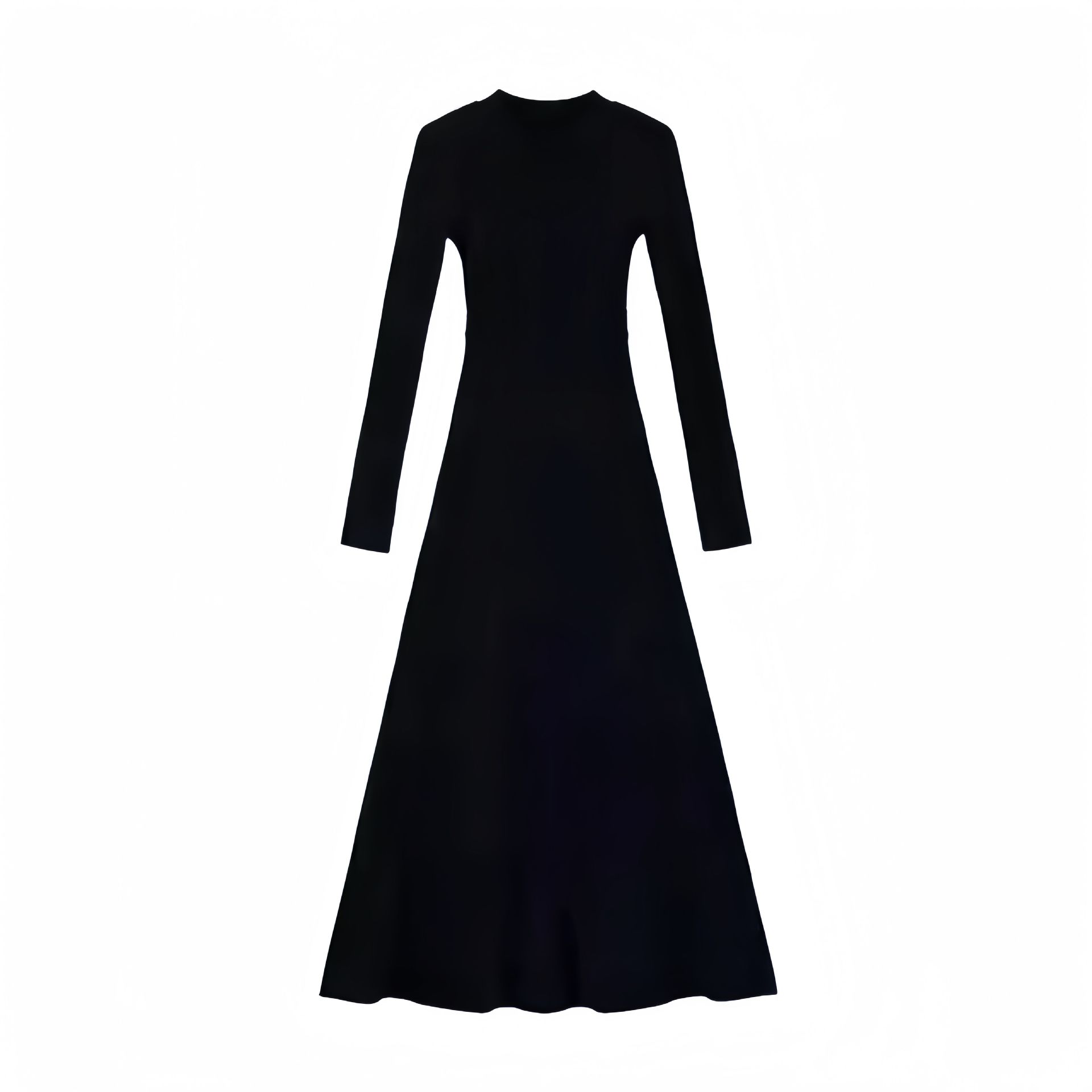 Hepburn Style Black Long Sleeve Dress French Waist-Slimming A-Line Long Dress