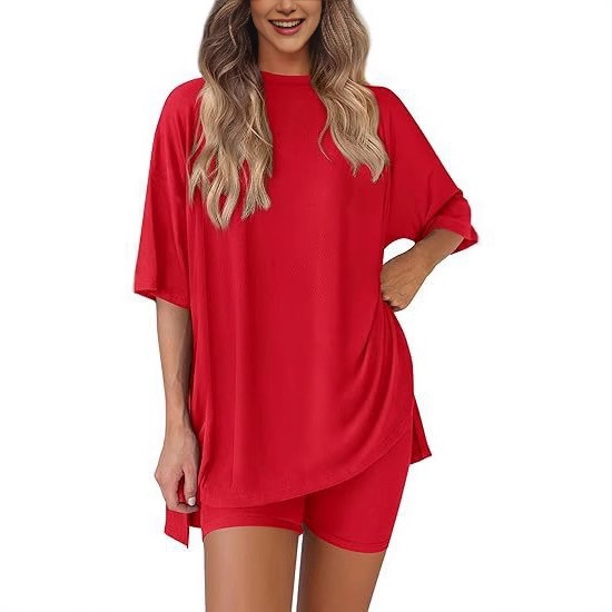 Women's Solid Color Loose Fit Pajama Set Casual Loungewear