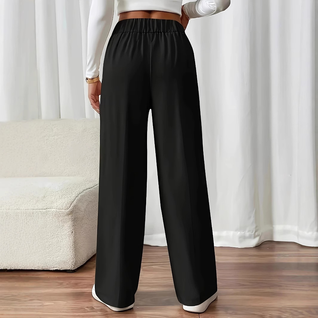 Women's High-Waist Straight-Leg Suit Pants with Drape, Solid Color
