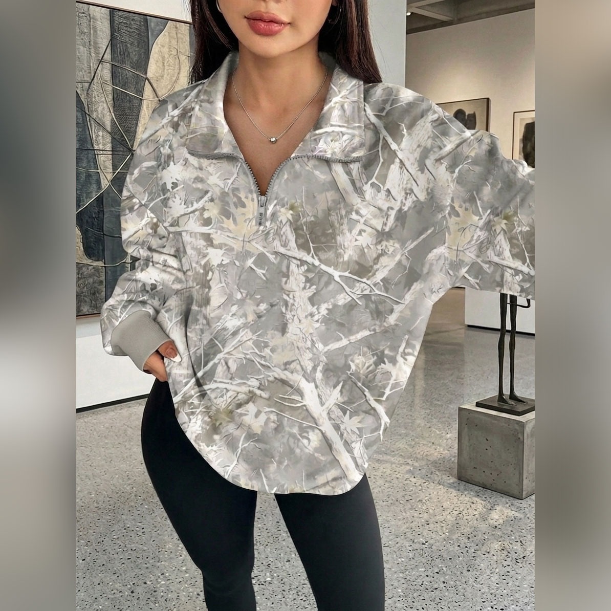 Women's Printed Loose Collared Sweatshirt