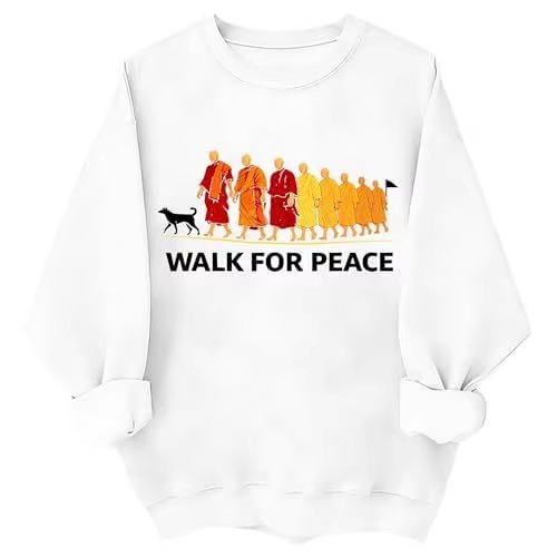 Women's Monk Light Dog Peace Print Crewneck Sweatshirt