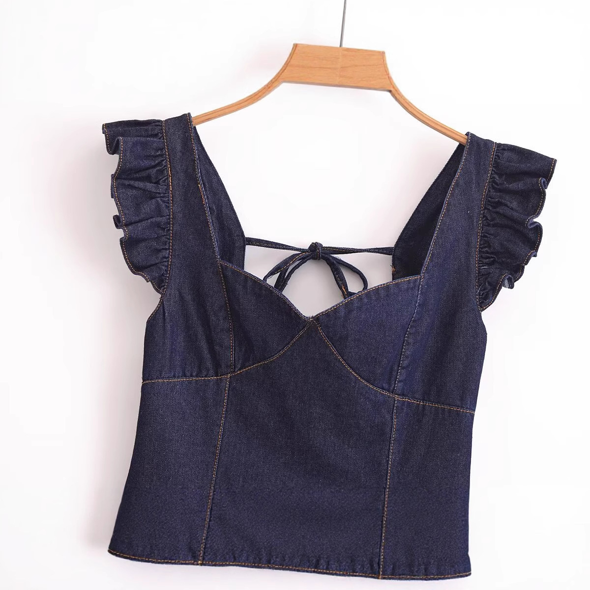 Ruffled Washed Denim Mini Skirt
