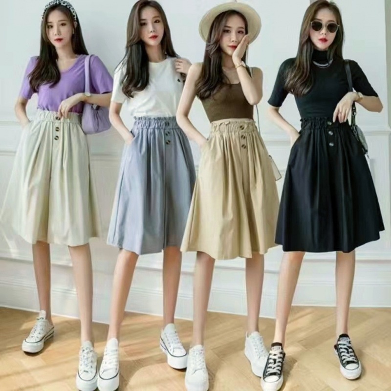 Women's High-Waist Wide-Leg Skort Capri Pants