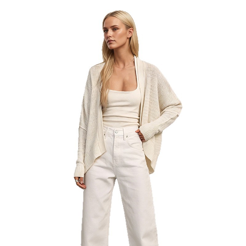 Women's Knit Cardigan Sweater Coat Solid Color Casual Loose V-Neck Long Sleeve