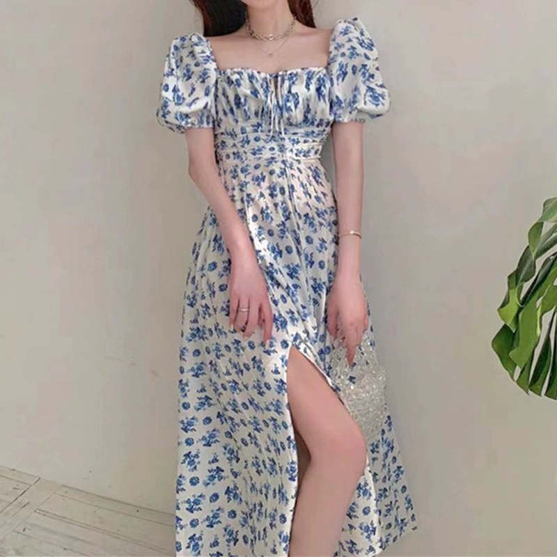 Women's Floral Print Backless Tie Cutout Slit Midi Dress