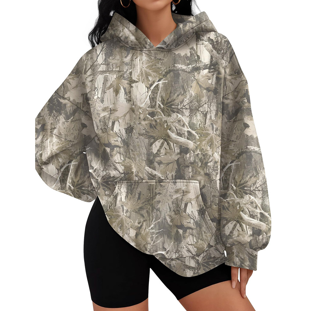 Women's Branch Print Loose Hooded Sweatshirt