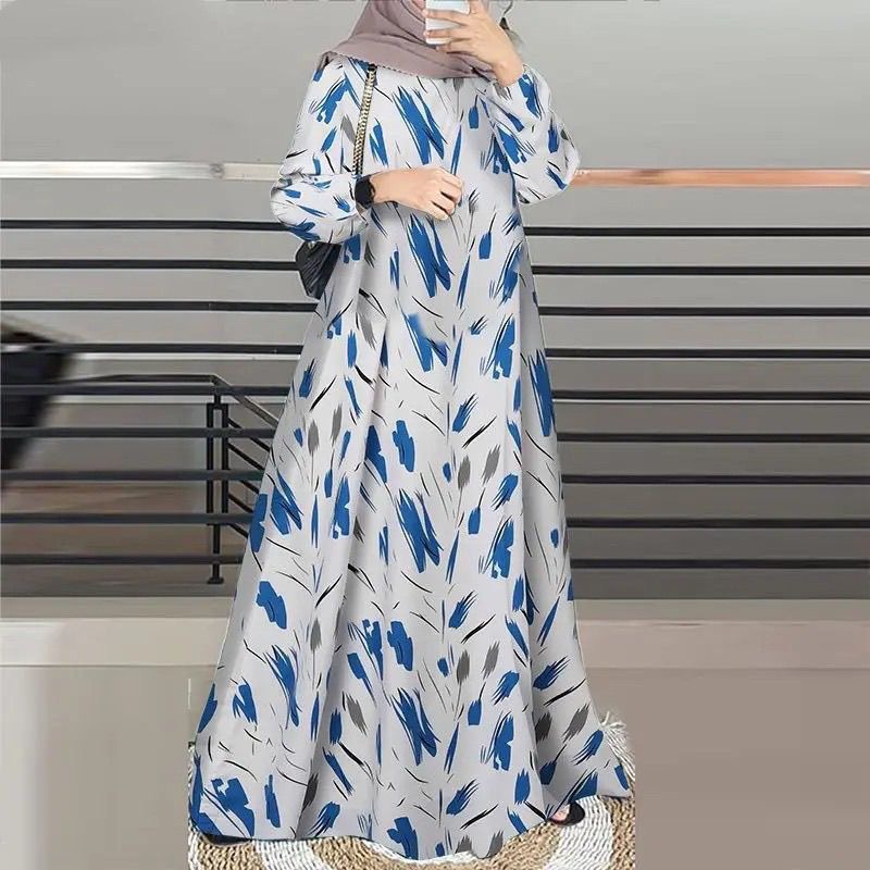 Women's Floral Print Long Sleeve Loose A-Line Maxi Dress