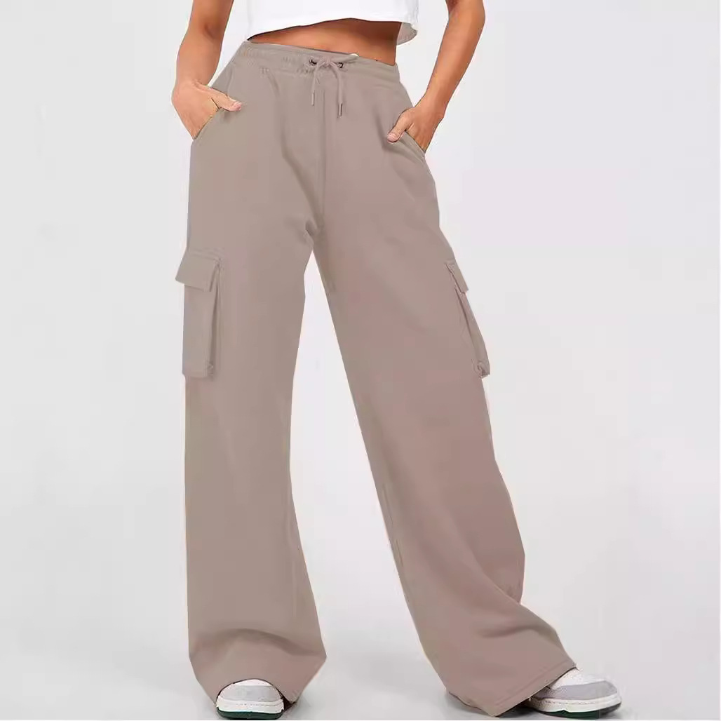Women's Solid Color Drawstring Cargo Jogger Pants High Waist Loose Fit