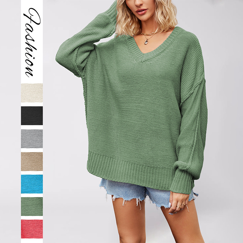 Plus Size Solid Color Loose Knit Pullover Sweater
