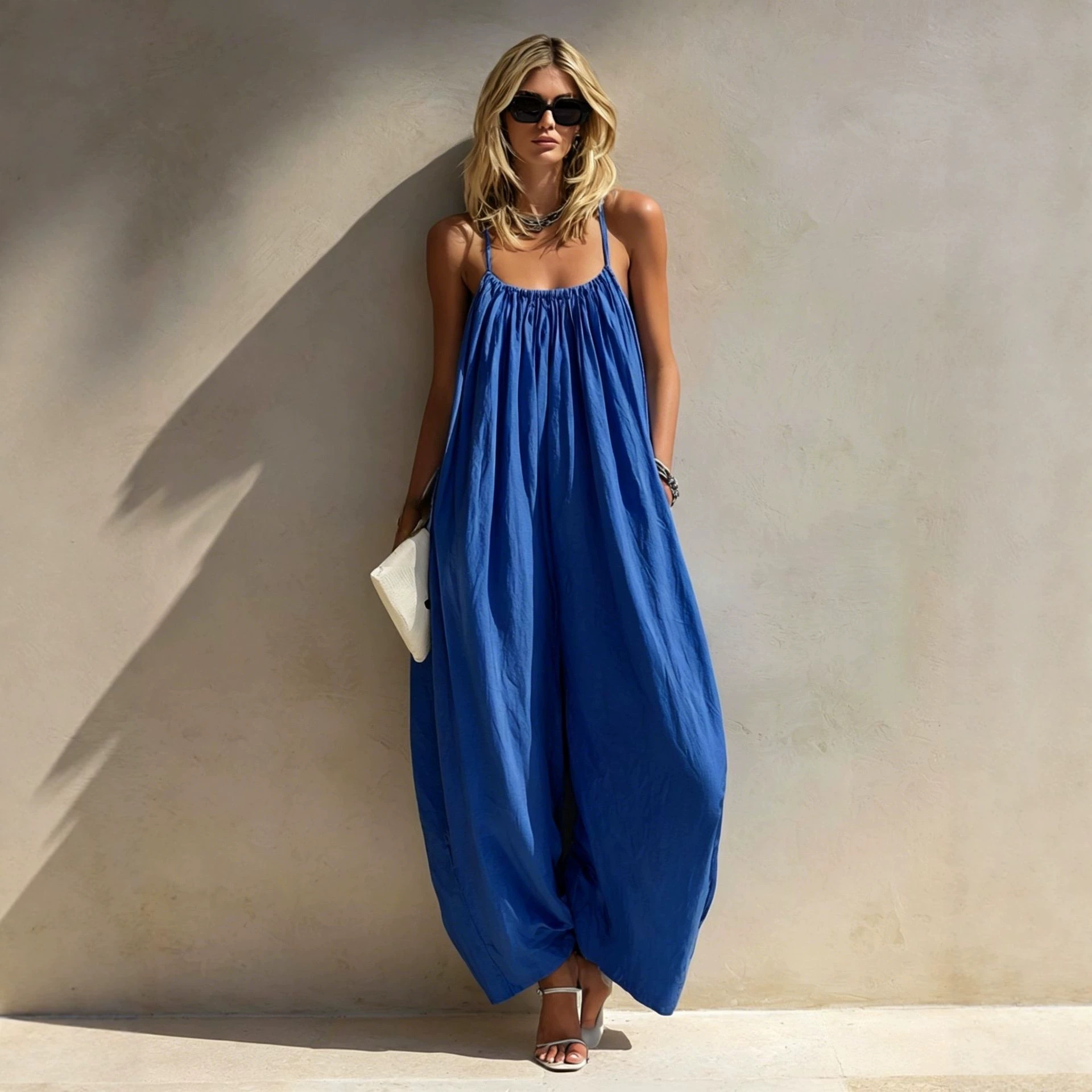 Women's Open-Back Cami Wide-Leg Jumpsuit for Beach Vacation