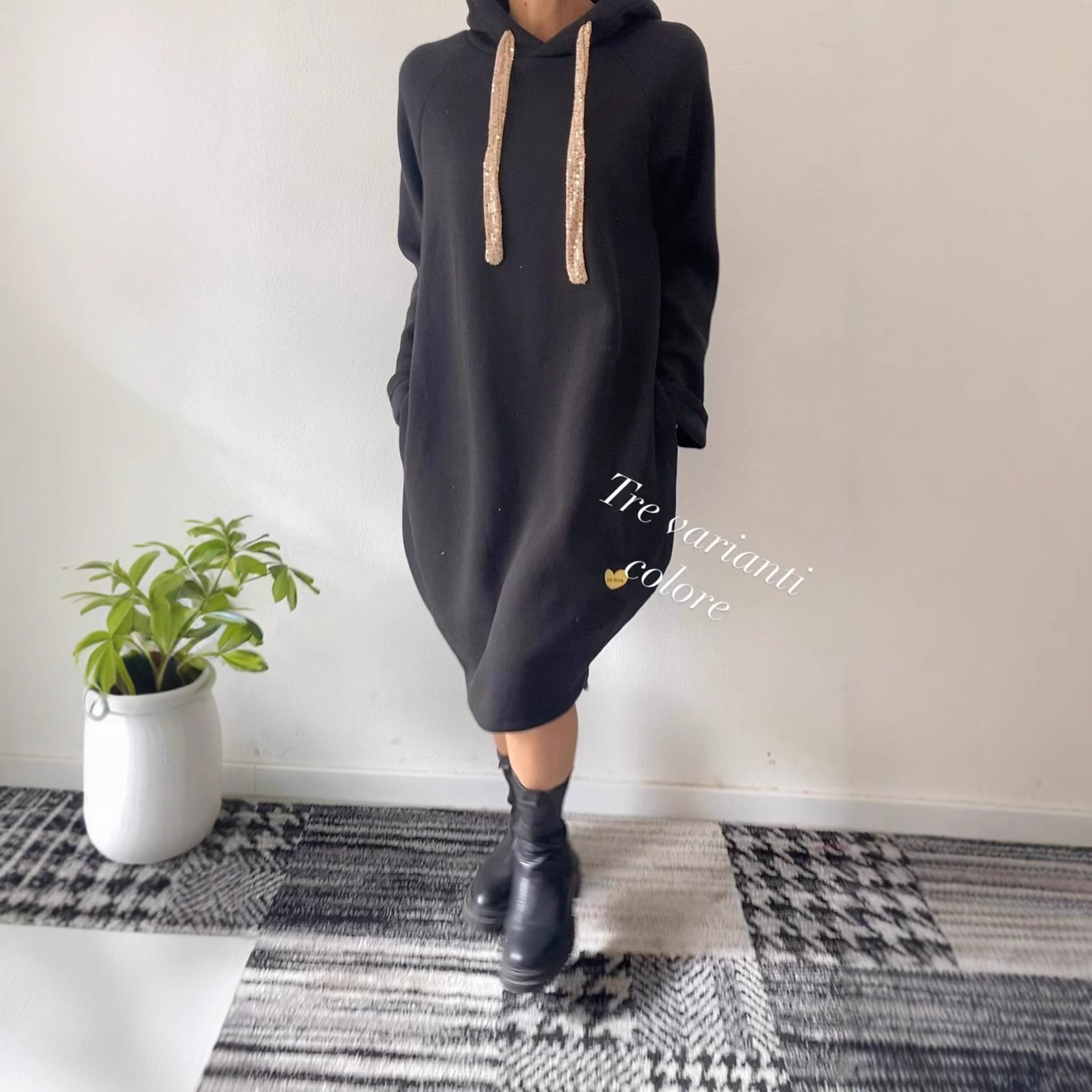 Loose Solid Color Hooded Long Sleeve Sweatshirt Dress