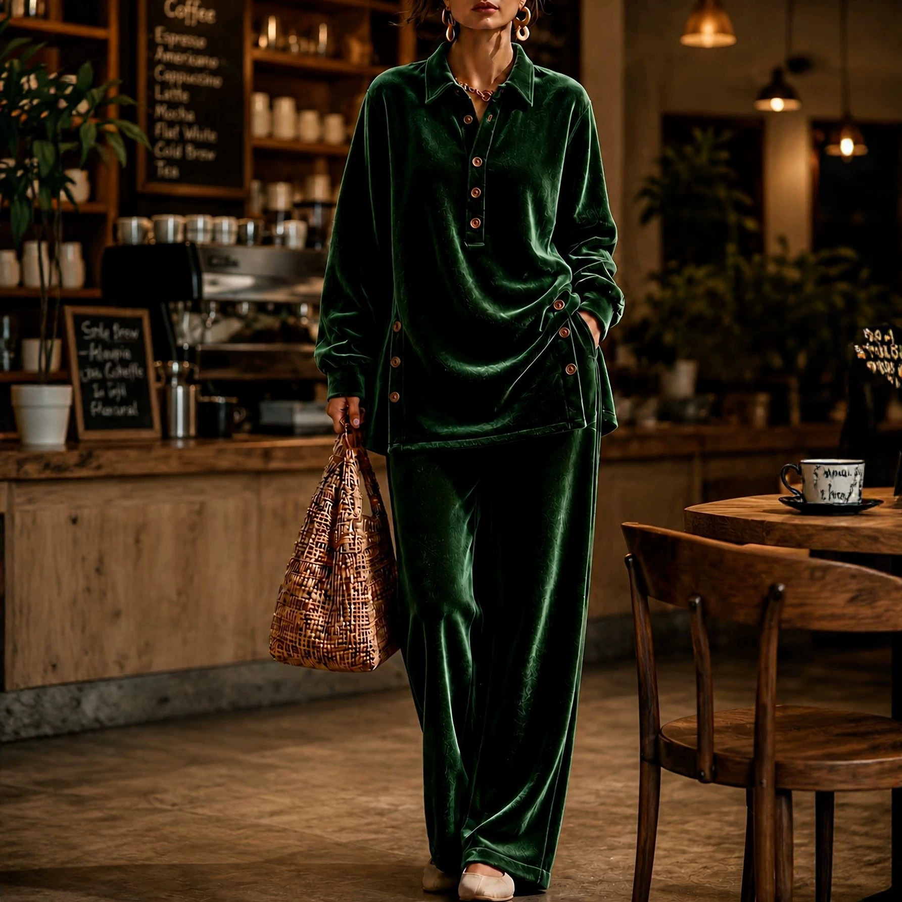 Women's Velvet Long Sleeve Top and Pants Set
