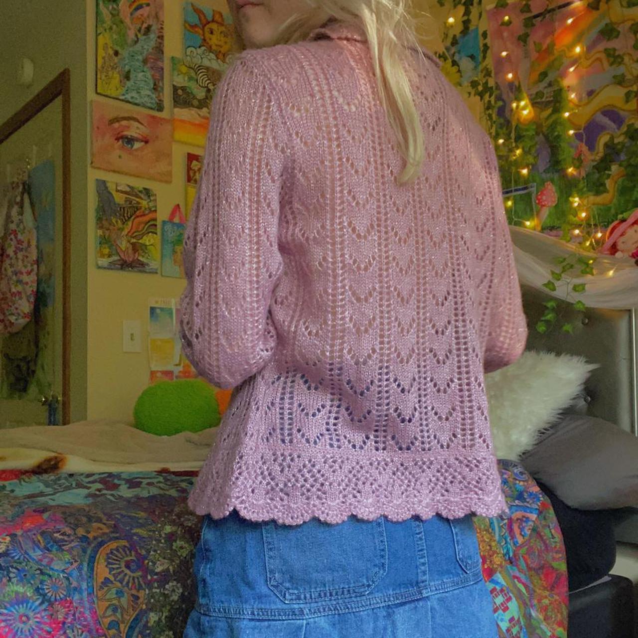 Women's V-Neck Long Sleeve Tie-Front Cardigan Sweater with Openwork Knit