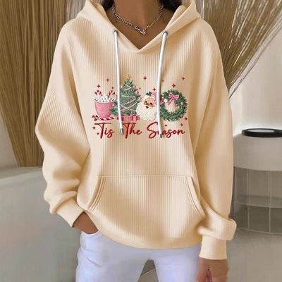 Christmas Print Pullover Hoodie for Women Loose Fit