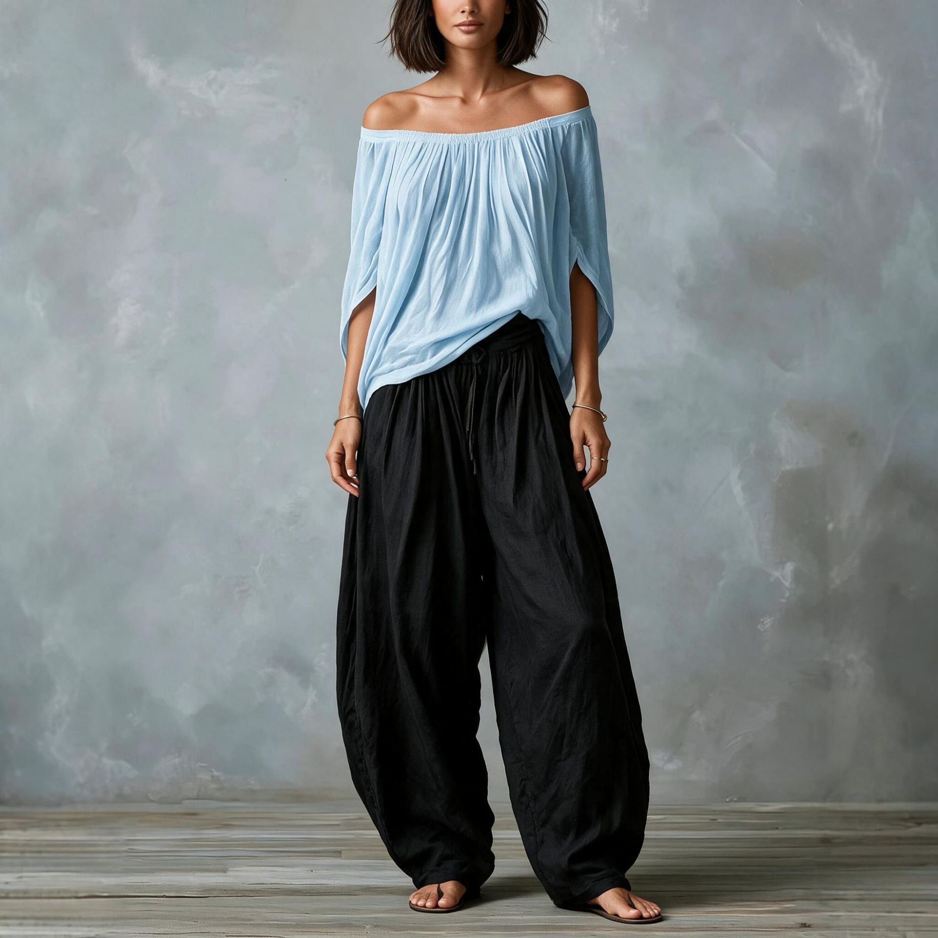 Women's Off-Shoulder Top & Wide-Leg Pants Set Casual Two-Piece