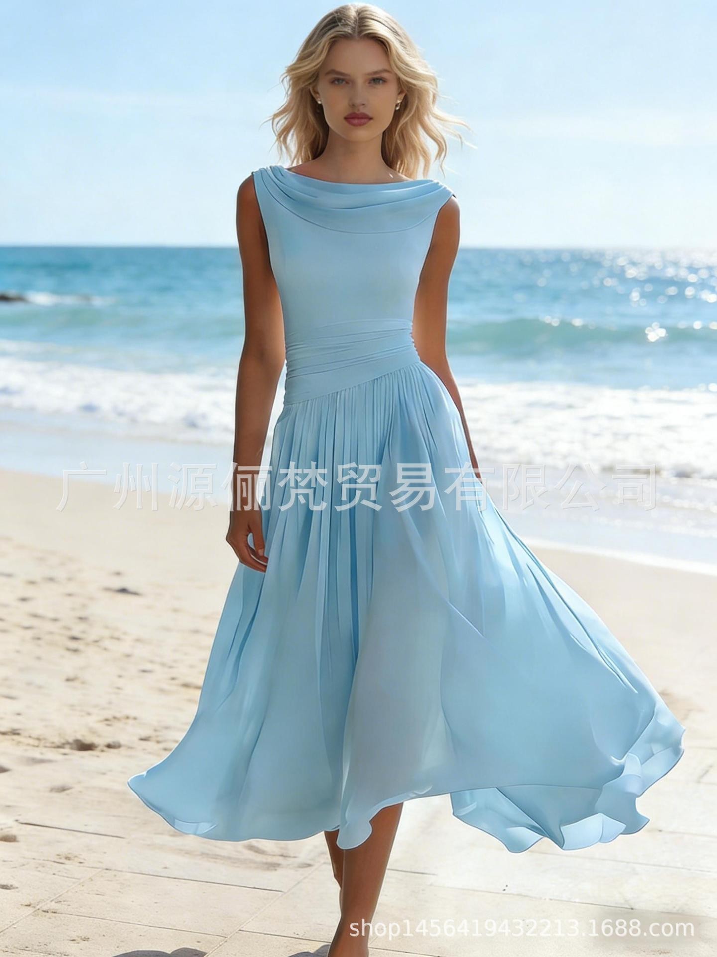 Elegant Flowy Chiffon Long Sleeve High Waist Maxi Dress