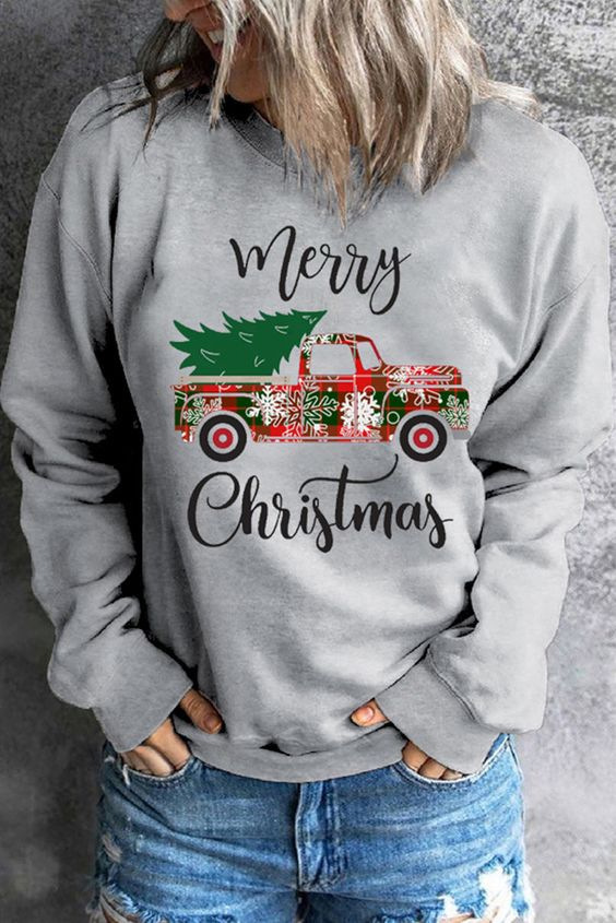 Women's Colorblock Plaid Cartoon Tree Crewneck Sweatshirt