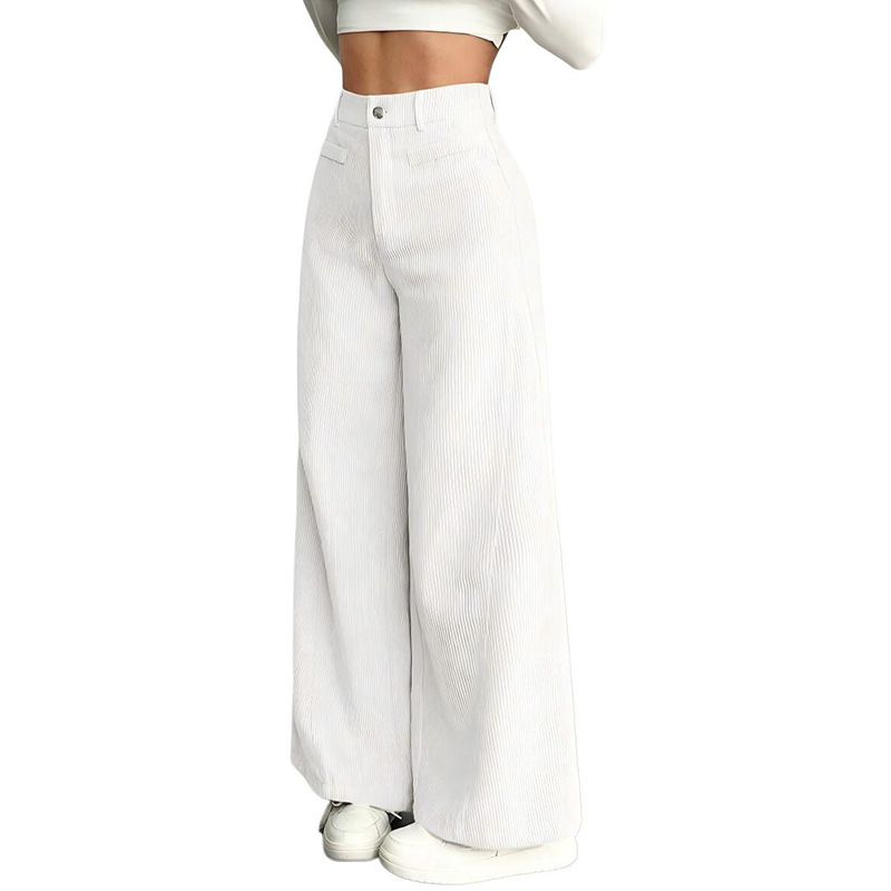 Corduroy Ribbed Wide-Leg Casual Pants for Women Loose Straight-Leg
