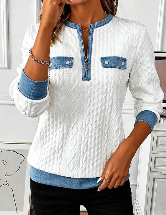 Solid Print Half-Zip Hoodie for Women
