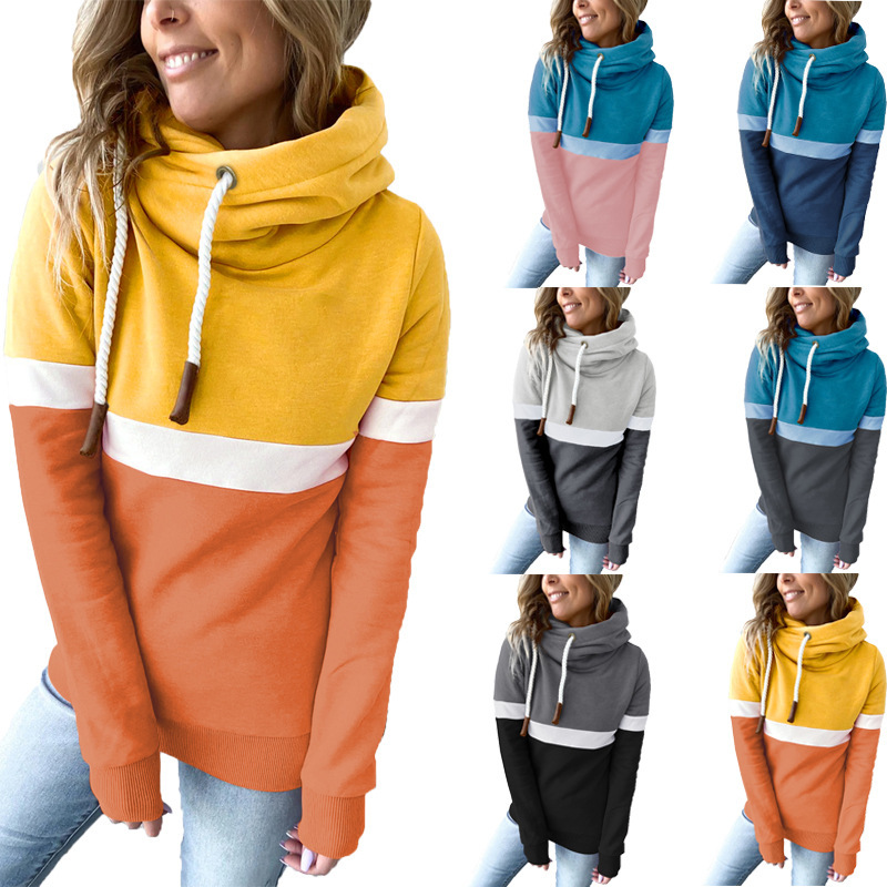 Women's Colorblock High Neck Hooded Sweatshirt