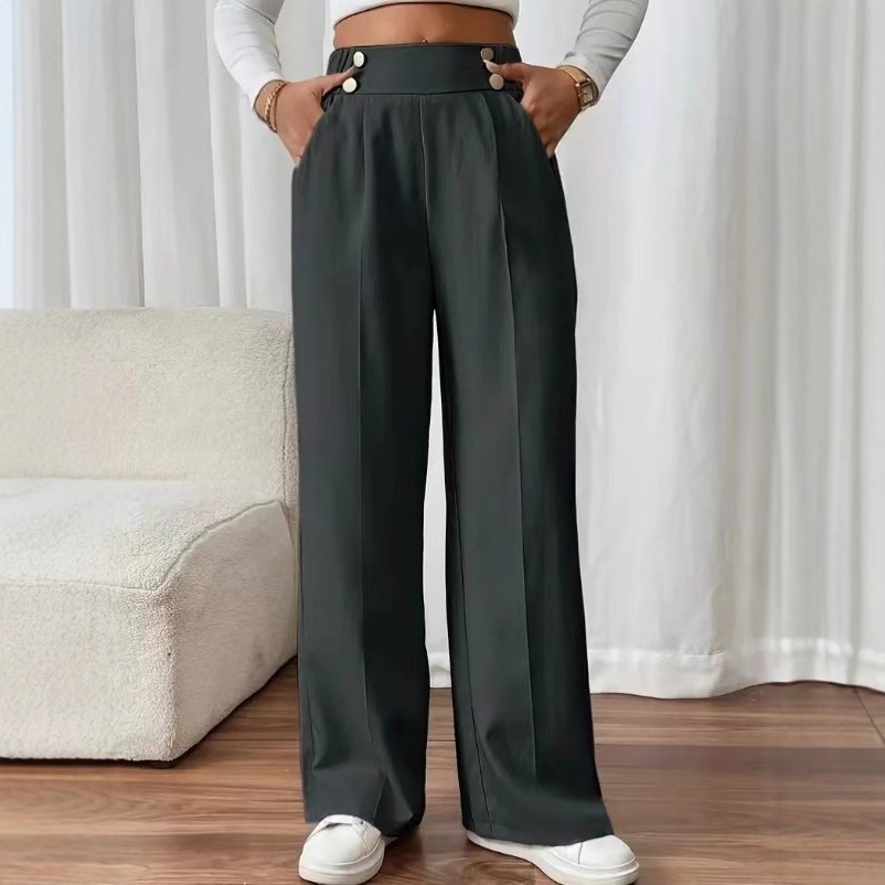 Women's High-Waist Straight-Leg Drapey Wide-Leg Pants