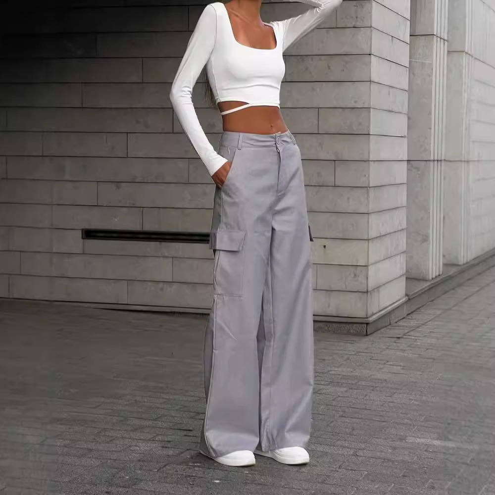 High-Waisted Cargo Pants Casual Wide-Leg Trousers for Women