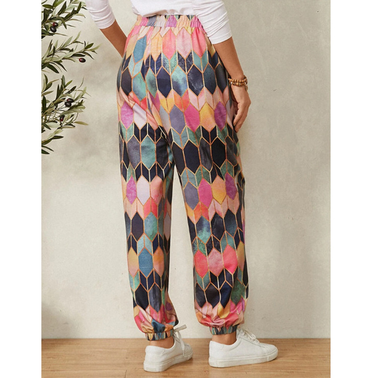 High-Waist Wide-Leg Geometric Print Pants