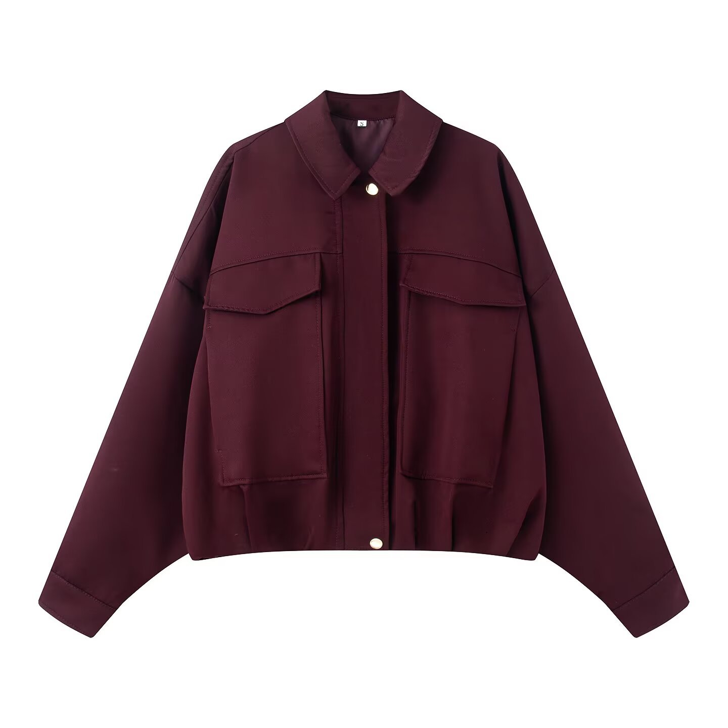 Women's Solid Color Button Jacket with Large Pockets