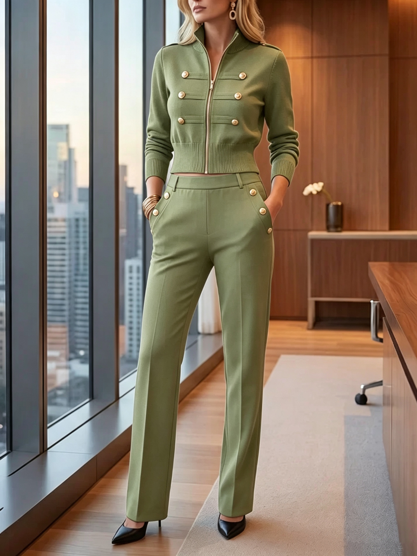 Lightweight Knit High-Waist Flared Two-Piece Set